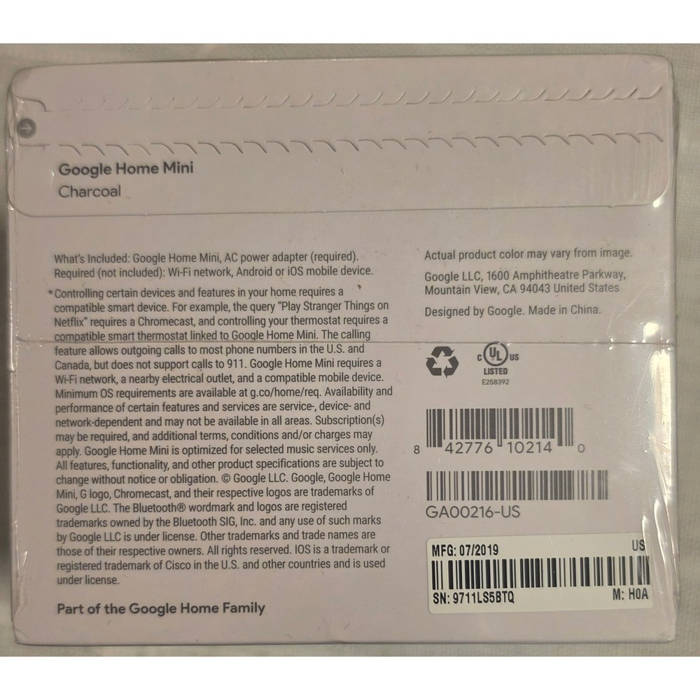 Google Home Mini Smart Speaker Charcoal GA00216-US New Sealed - Picture 6 of 6